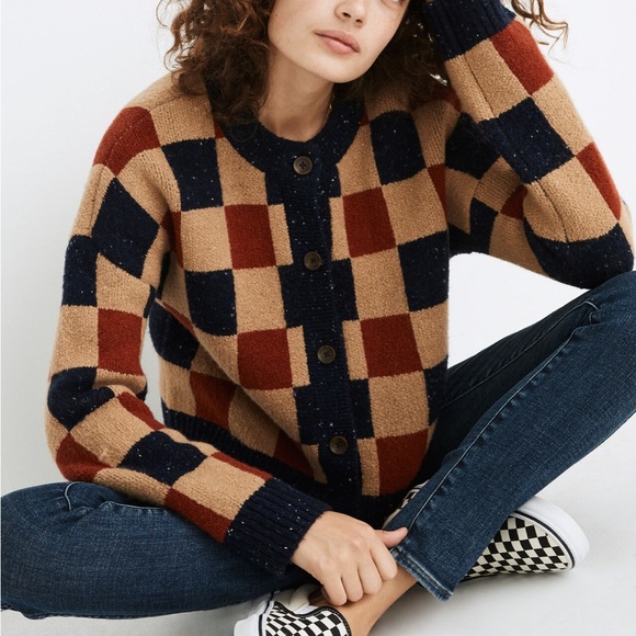 Madewell Checkered Colburne Cardigan Sweater in Coziest Textured Yarn - Picture 2 of 6